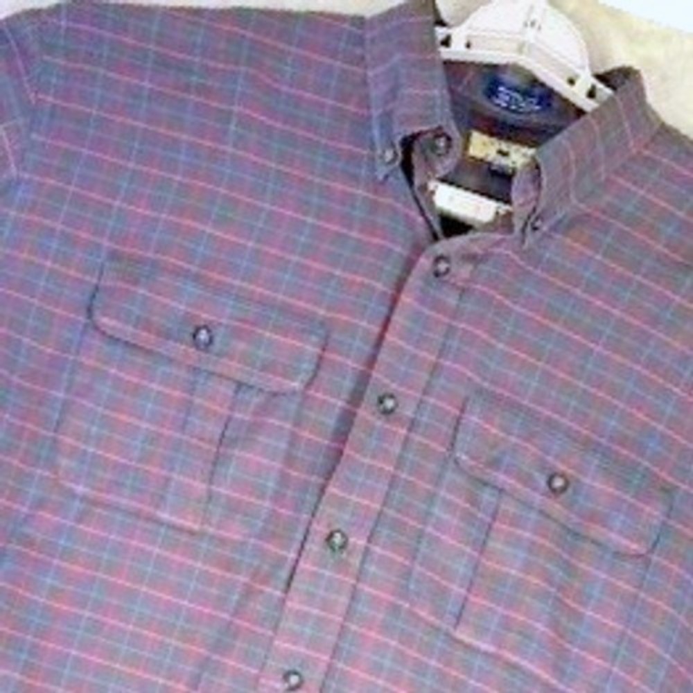Cutter and Buck Button Down Men's XL/TG Gray Red Plaid Long Sleeve Casual Cowboy
